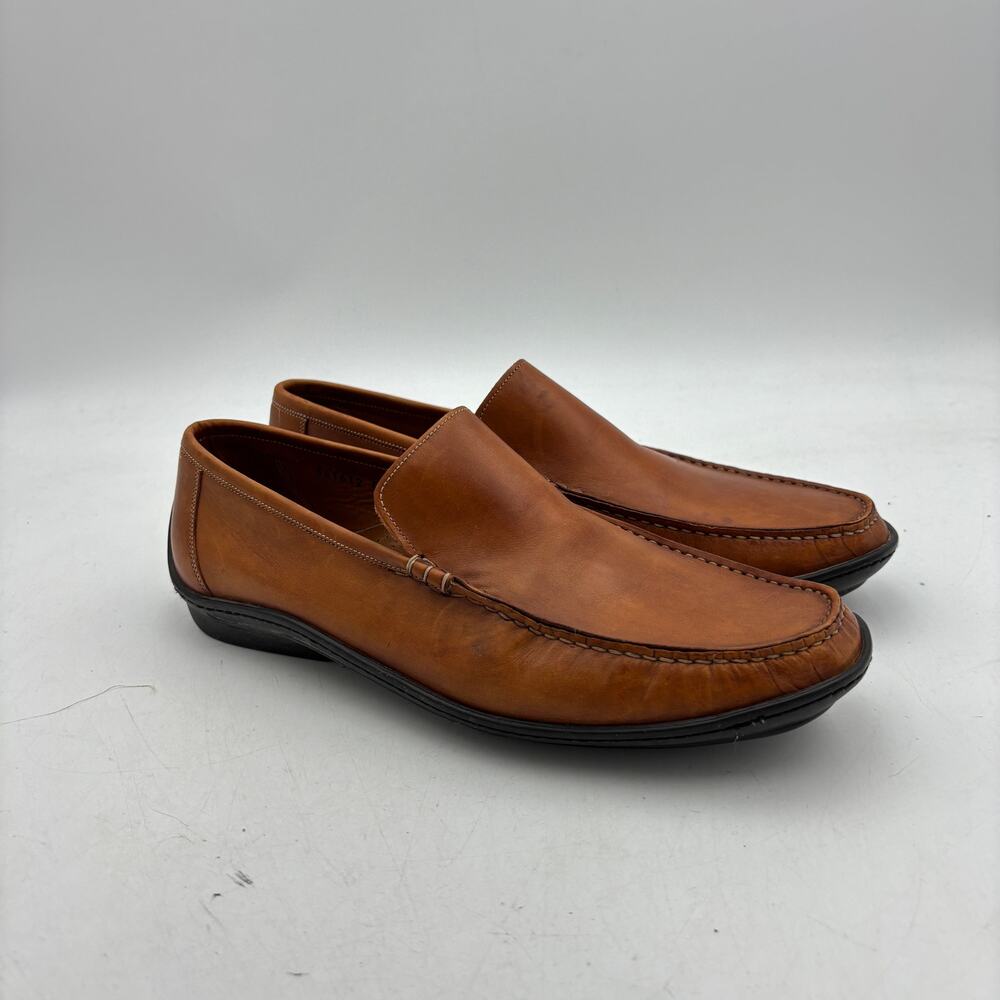 Santoni Brown Leather Driving Loafers Slip On Shoes Men's 9.5 Made in Italy